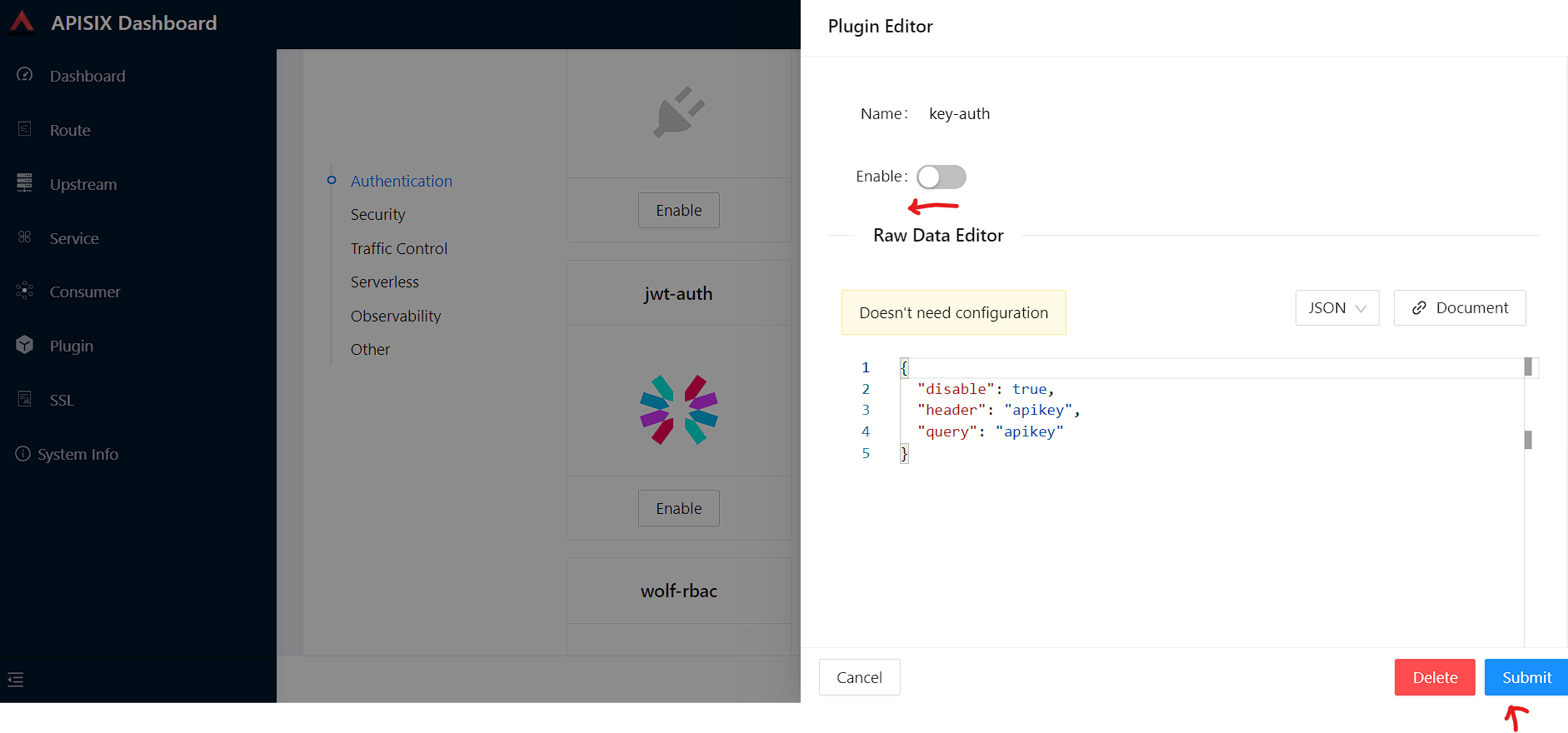 disable key auth plugin