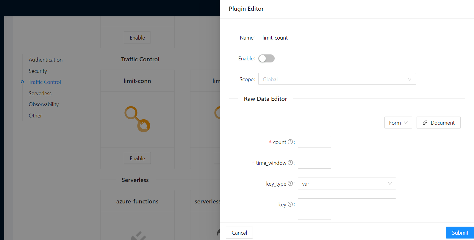 limit count plugin enable with dashboard screenshot